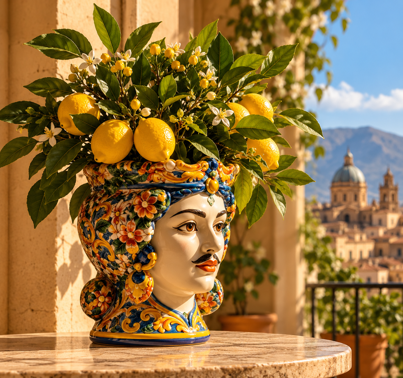 Testa di moro siciliana artigianale impreziosita da limoni freschi
